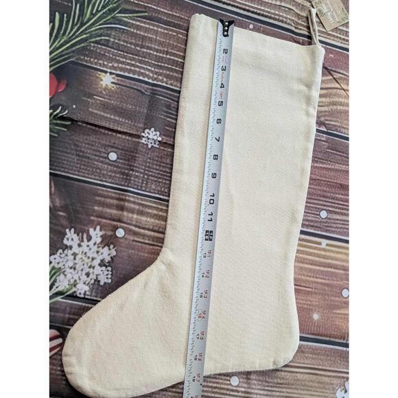 NEW Letter "C" Embroidered Beige Burlap Shimmer Christmas Stocking 20" Holiday - Picture 5 of 10